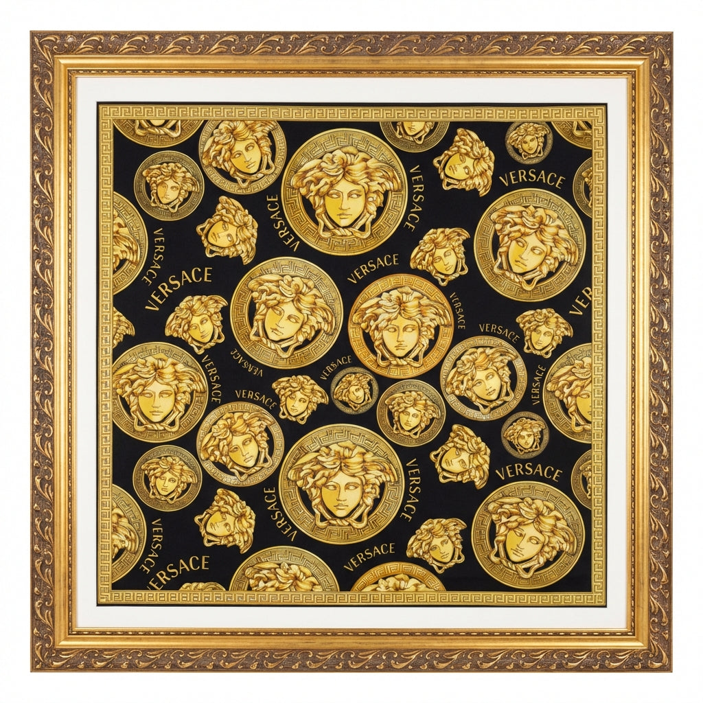 Versace silk print frame art featuring Medusa heads available at Lestyle Boutique Melbourne