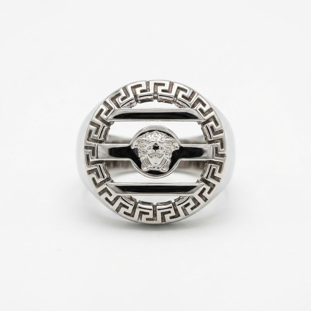 Versace ring featuring Medusa head and Greek key pattern available at Lestyle Boutique Melbourne