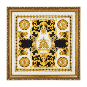 Versace silk print frame art featuring intricate gold and black design available at Lestyle Boutique Melbourne