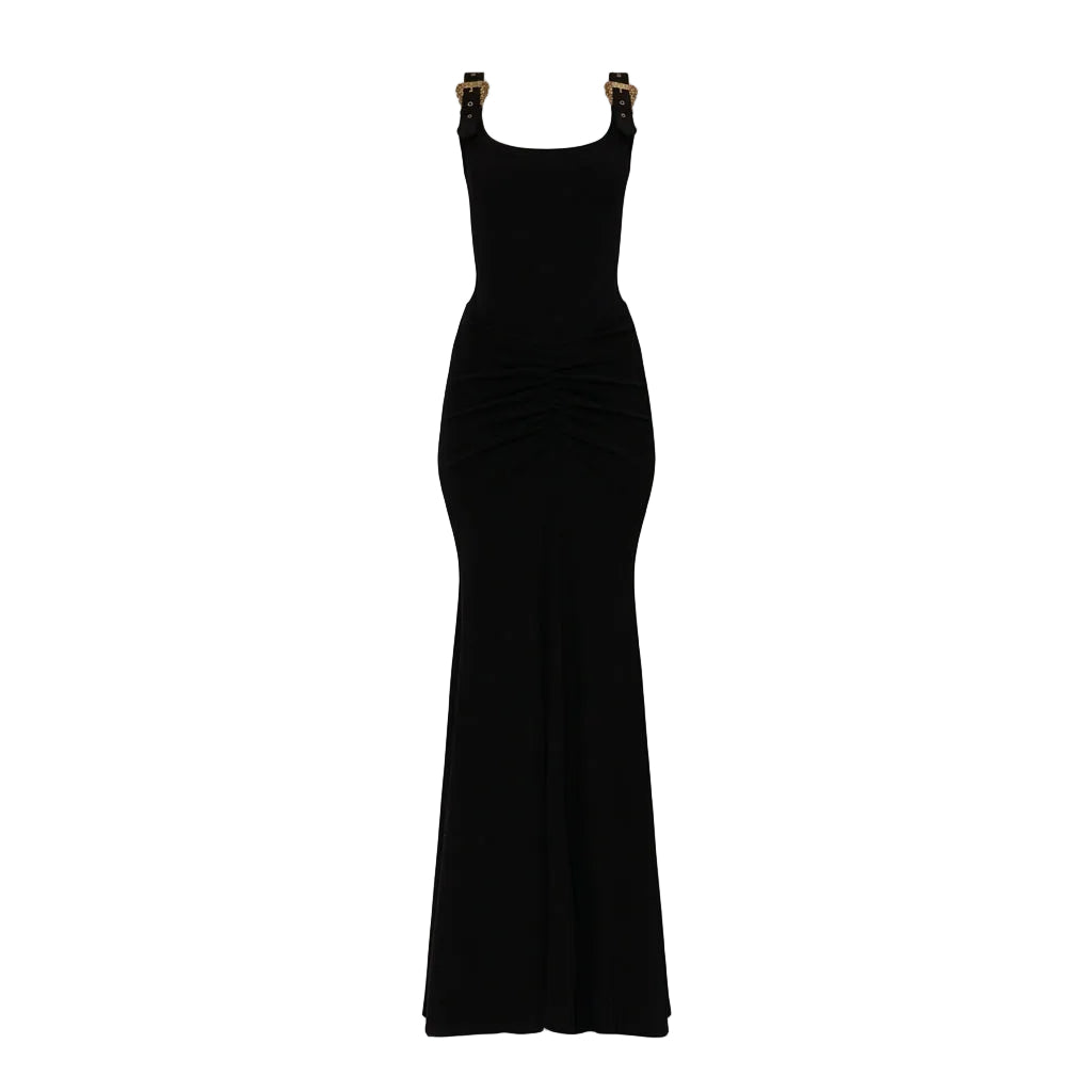 Versace Jeans Couture black dress featuring shoulder embellishments available at Lestyle Boutique Melbourne