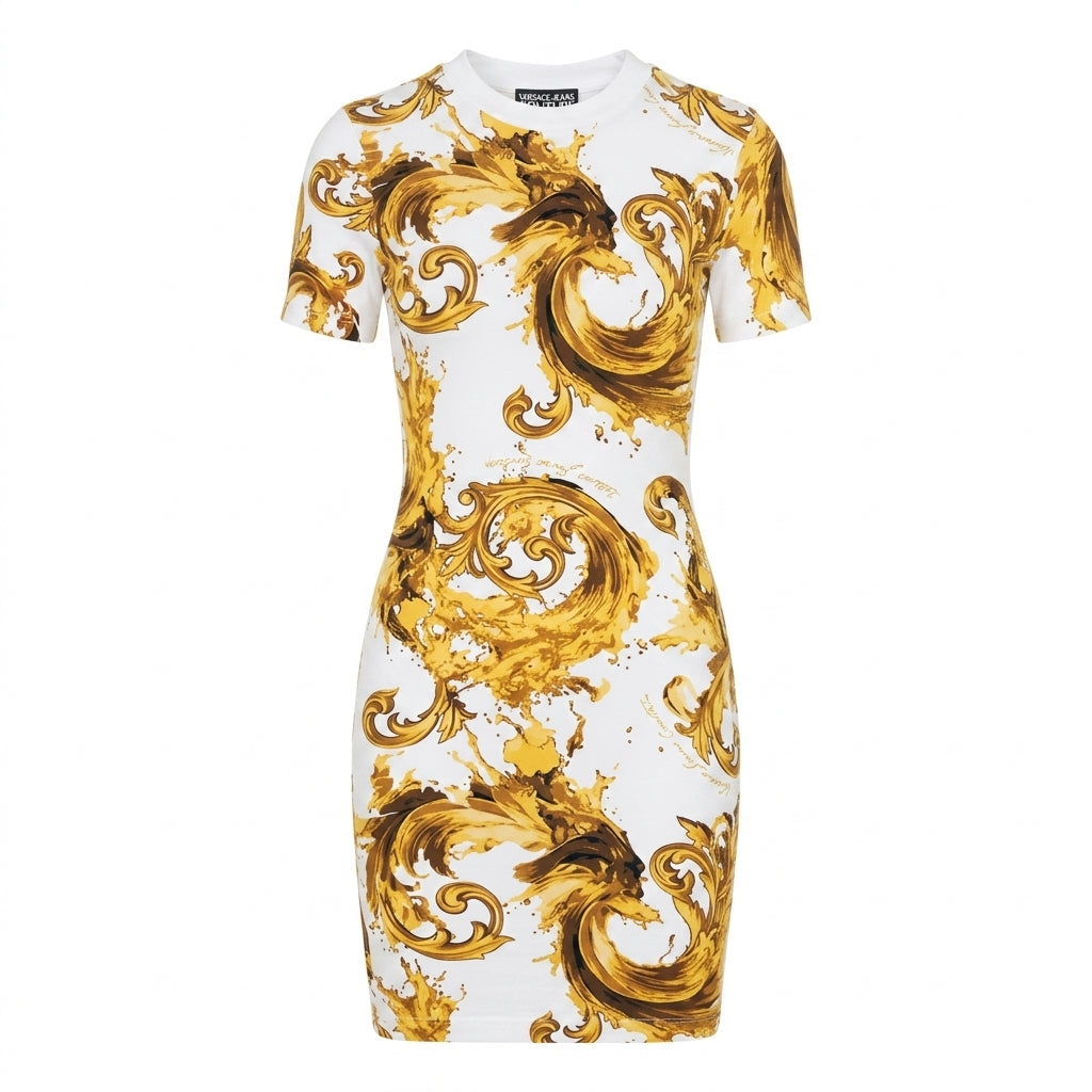 Versace Jeans Couture dress featuring gold swirl pattern available at Lestyle Boutique Melbourne