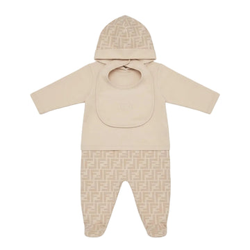 Fendi baby romper set featuring beige color and logo design available at Lestyle Boutique Melbourne