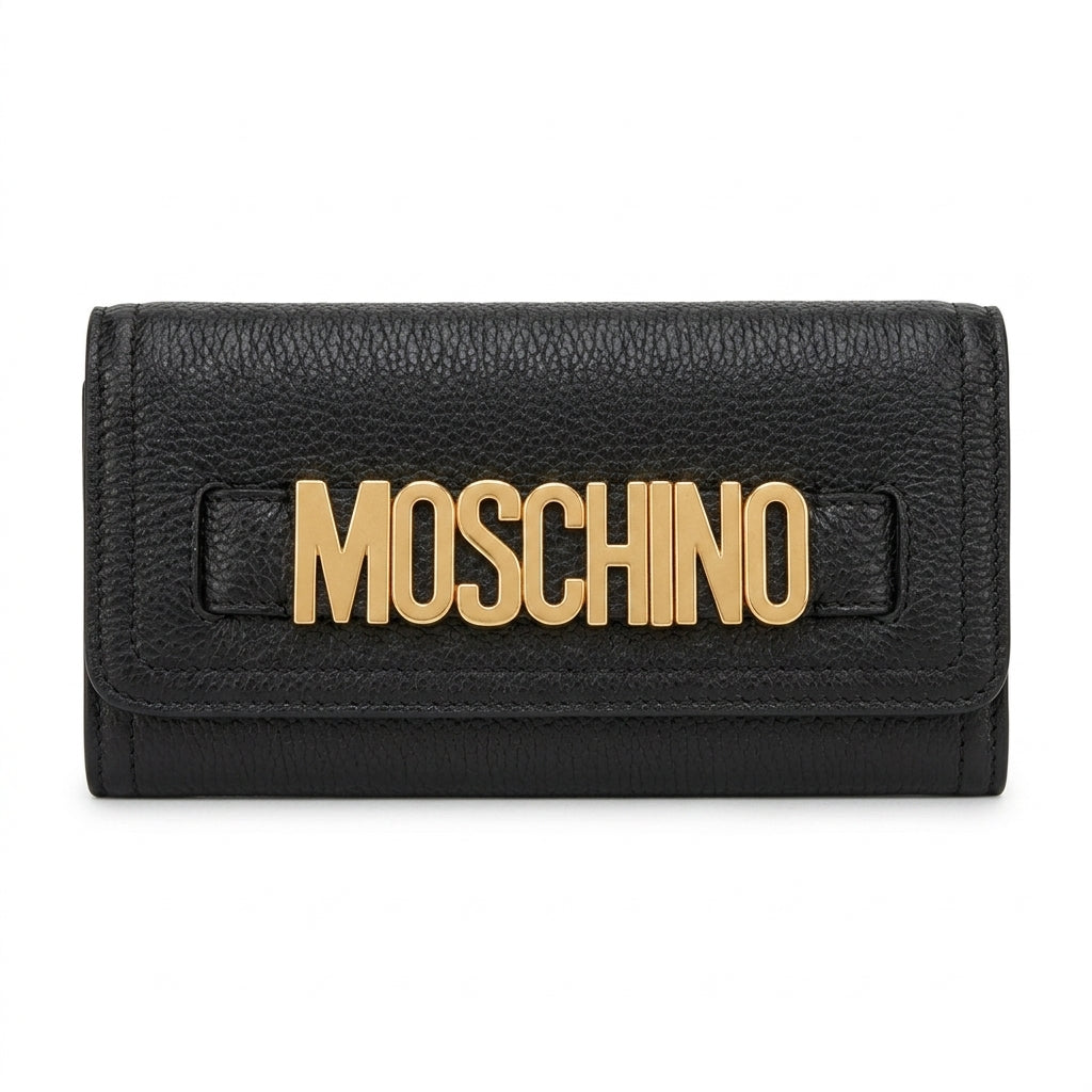Moschino wallet featuring bold gold logo available at Lestyle Boutique Melbourne