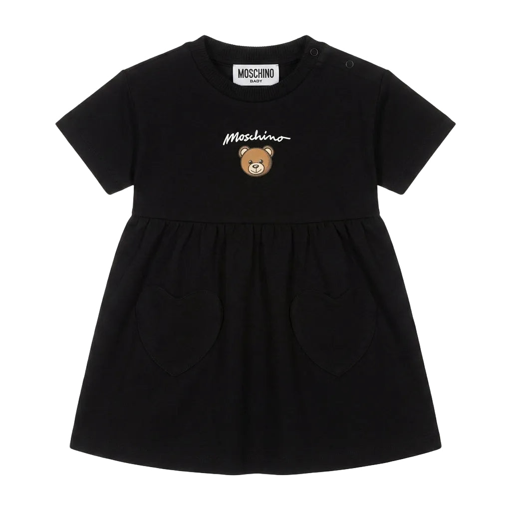 Moschino Kids dress featuring embroidered teddy bear face available at Lestyle Boutique Melbourne