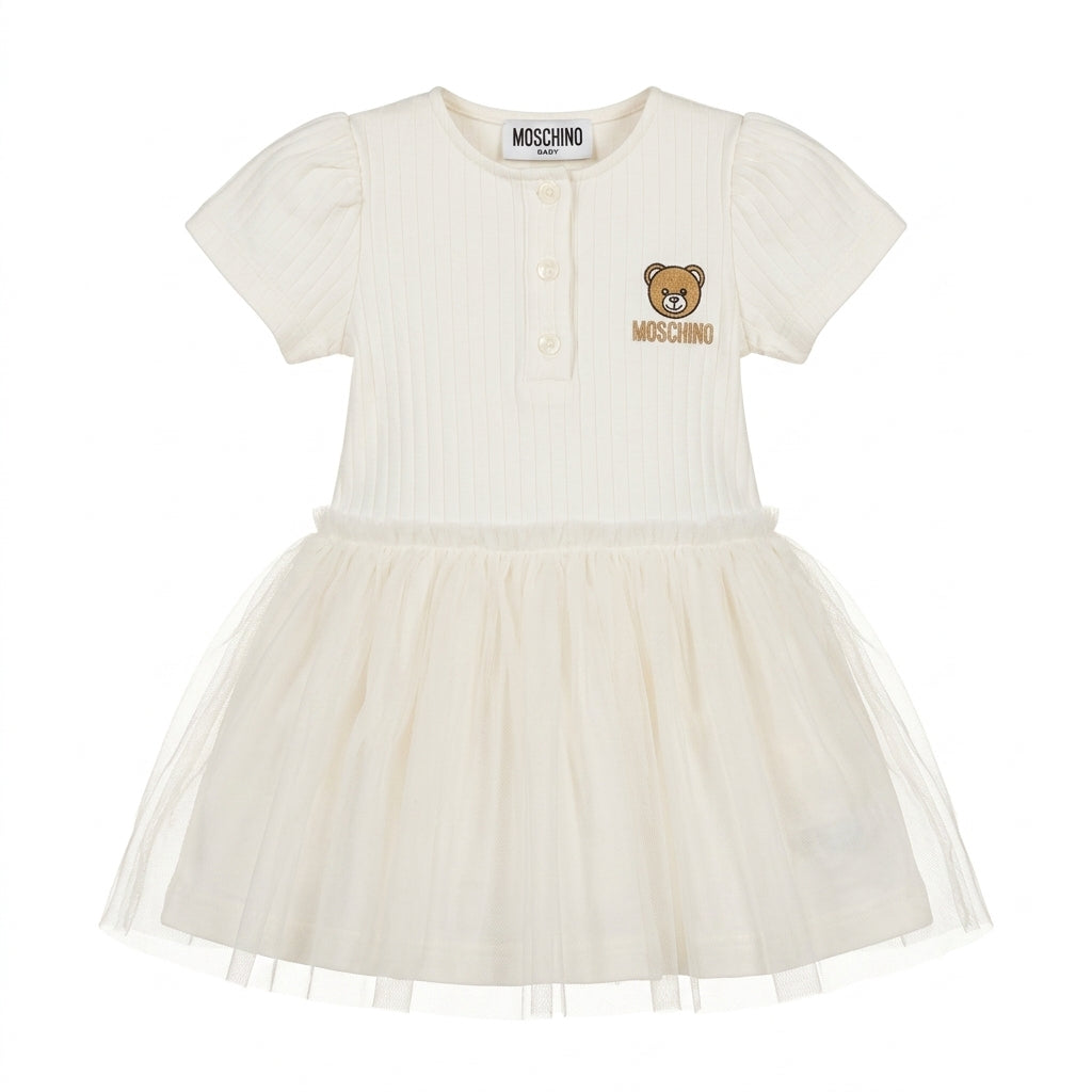 Moschino baby dress featuring teddy bear logo available at Lestyle Boutique Melbourne