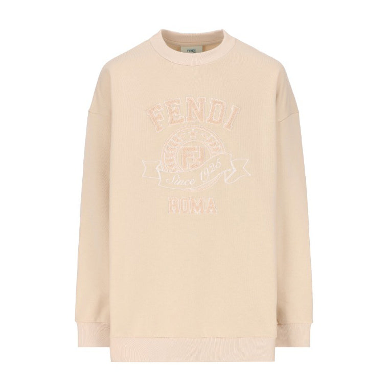 Fendi Kids beige sweatshirt with embroidered Fendi Roma logo, providing a stylish and comfortable look, available at Lestyle Boutique Melbourne.