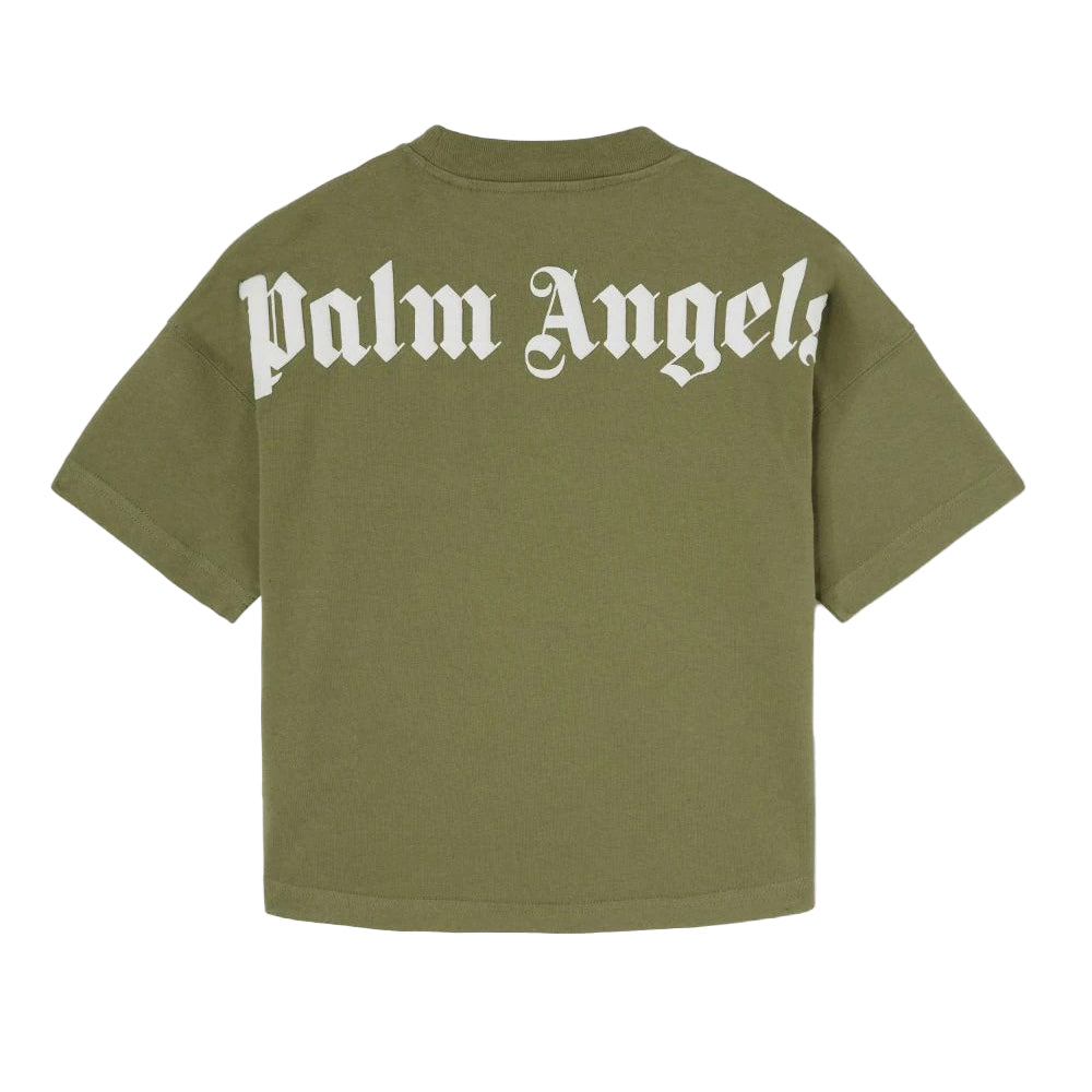 Palm Angels Overlogo T-shirt in green with Palm Angels logo on the back and neckline, available at Lestyle Boutique Melbourne.