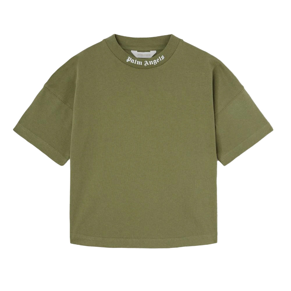 Palm Angels Overlogo T-shirt in green with Palm Angels logo on the back and neckline, available at Lestyle Boutique Melbourne.