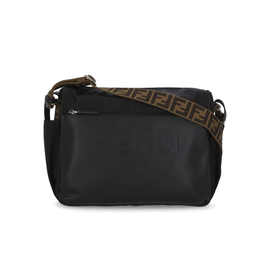 Fendi black changing bag with embossed logo and iconic FF shoulder strap, available at Lestyle Boutique.