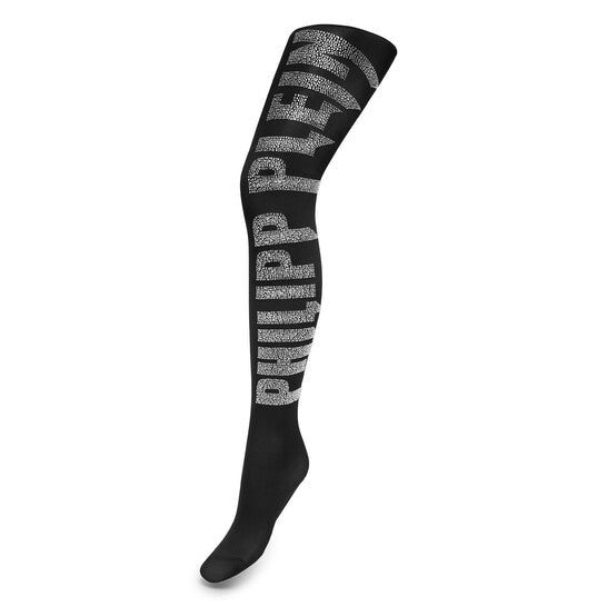 Philipp Plein Black Crystal Plein Nylon Tights featuring crystal embellishments available at Lestyle Boutique Melbourne