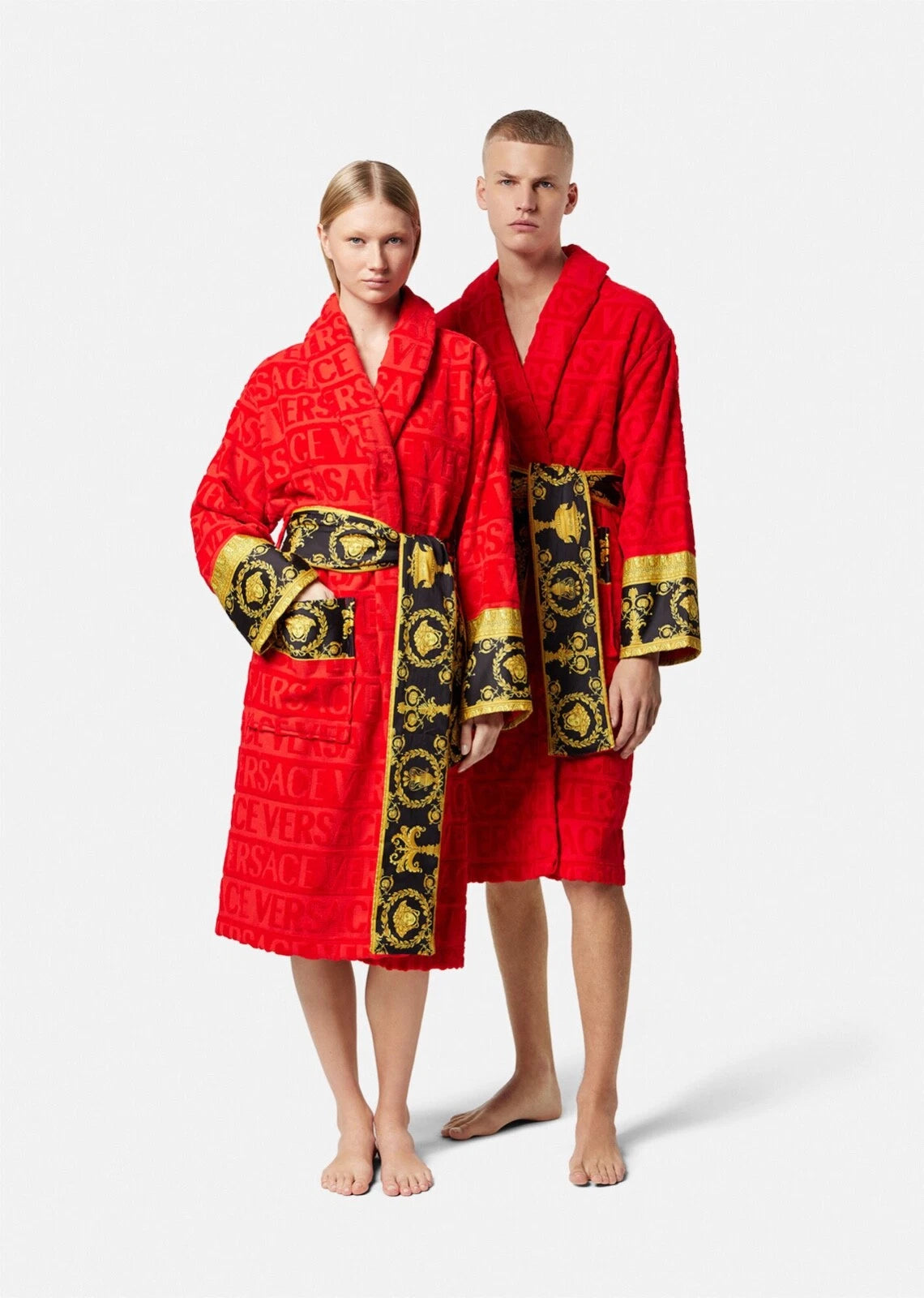 VERSACE BAROQUE BATHROBE featuring red Baroque print available at Lestyle Boutique Melbourne