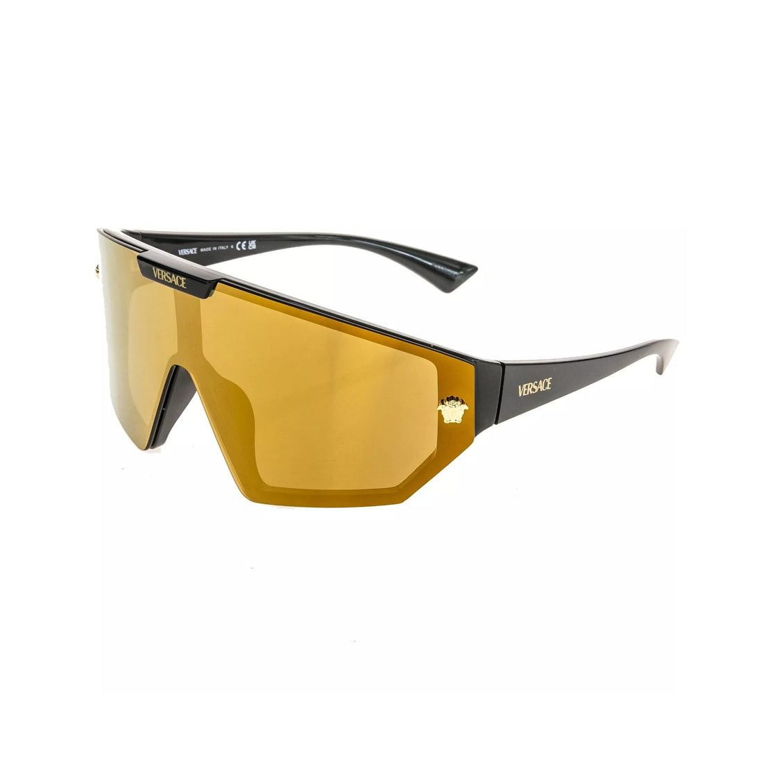 Versace Medusa Horizon black shield sunglasses with interchangeable grey and golden lenses, available at Lestyle Boutique Melbourne. A bold and versatile accessory for any occasion.