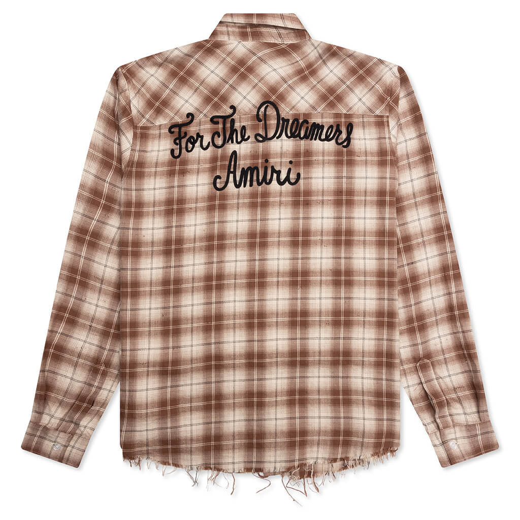 Amiri shotgun flannel in chocolate available at Lestyle Boutique Melbourne.