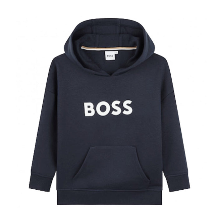 BOSS Kidswear navy hooded sweatshirt with white logo, available at Lestyle Boutique Melbourne.