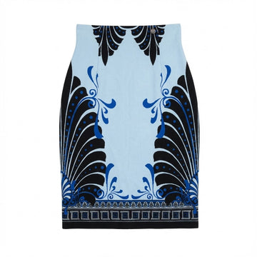 Versace skirt featuring ornate blue and black print available at Lestyle Boutique Melbourne