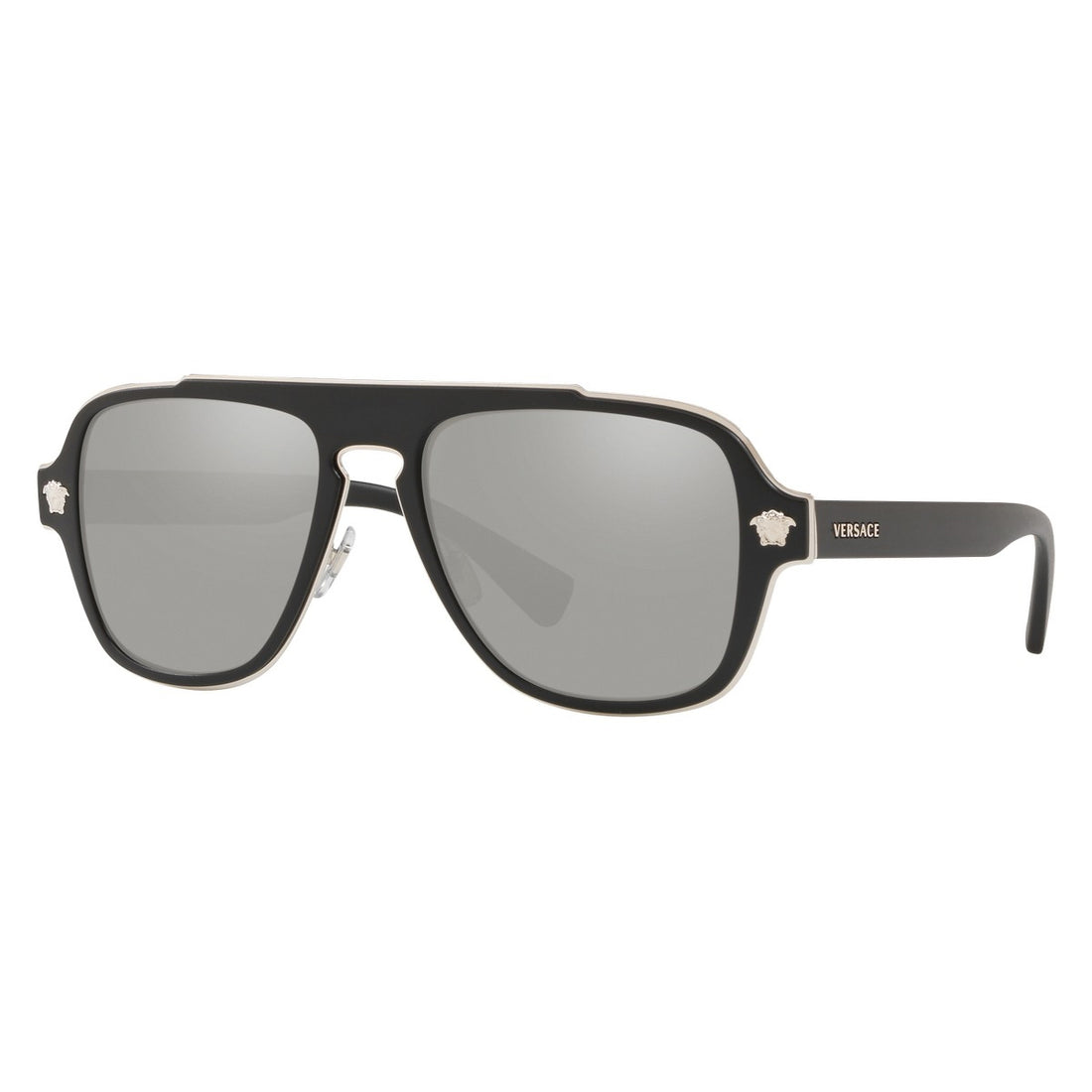 Versace VE2199 matte black shield sunglasses with grey mirrored lenses, available at Lestyle Boutique Melbourne. A bold and fashionable choice for any occasion.