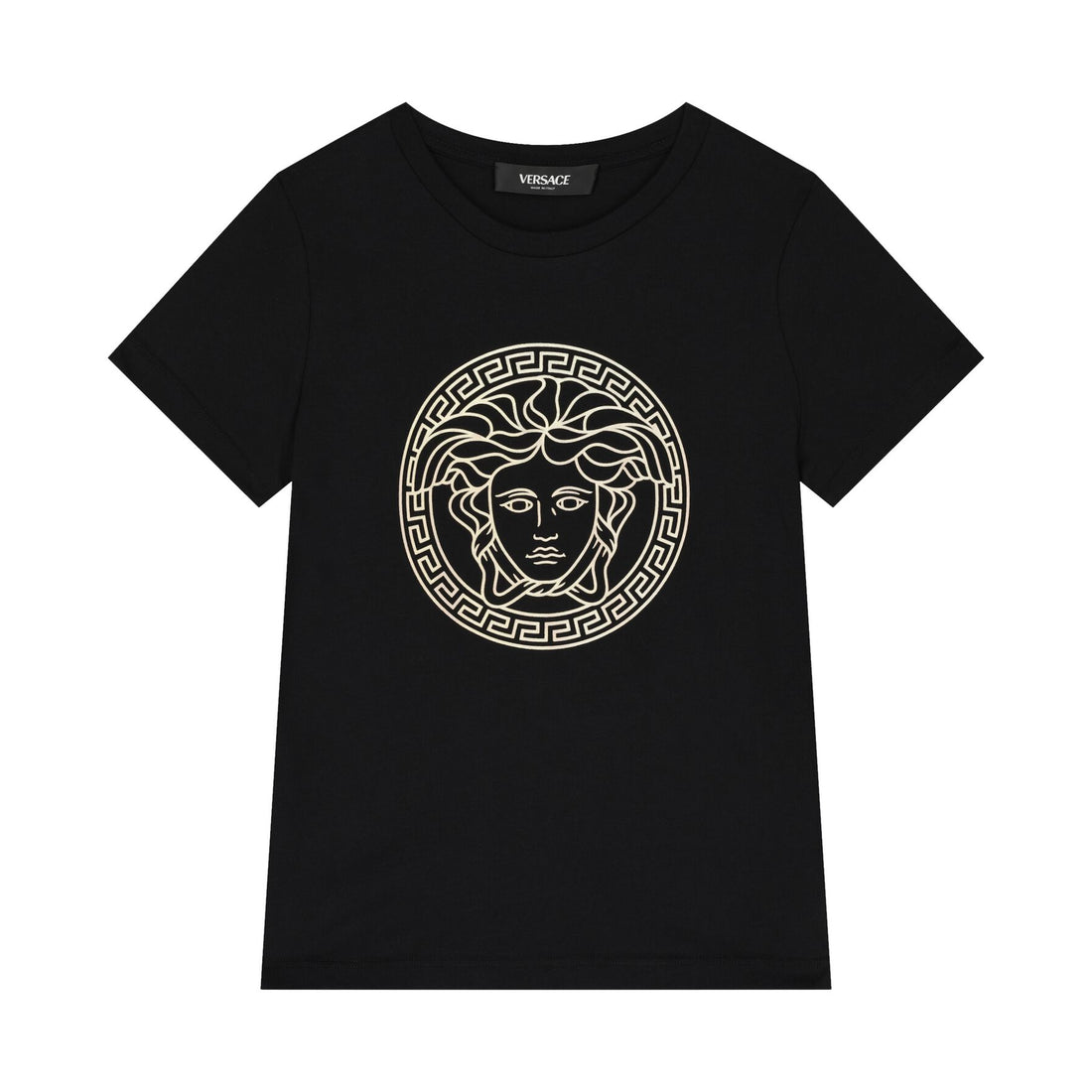 VERSACE BLACK MEDUSA T-SHIRT WITH GOLD FOIL MEDUSA LOGO, AVAILABLE AT LESTYLE BOUTIQUE MELBOURNE.