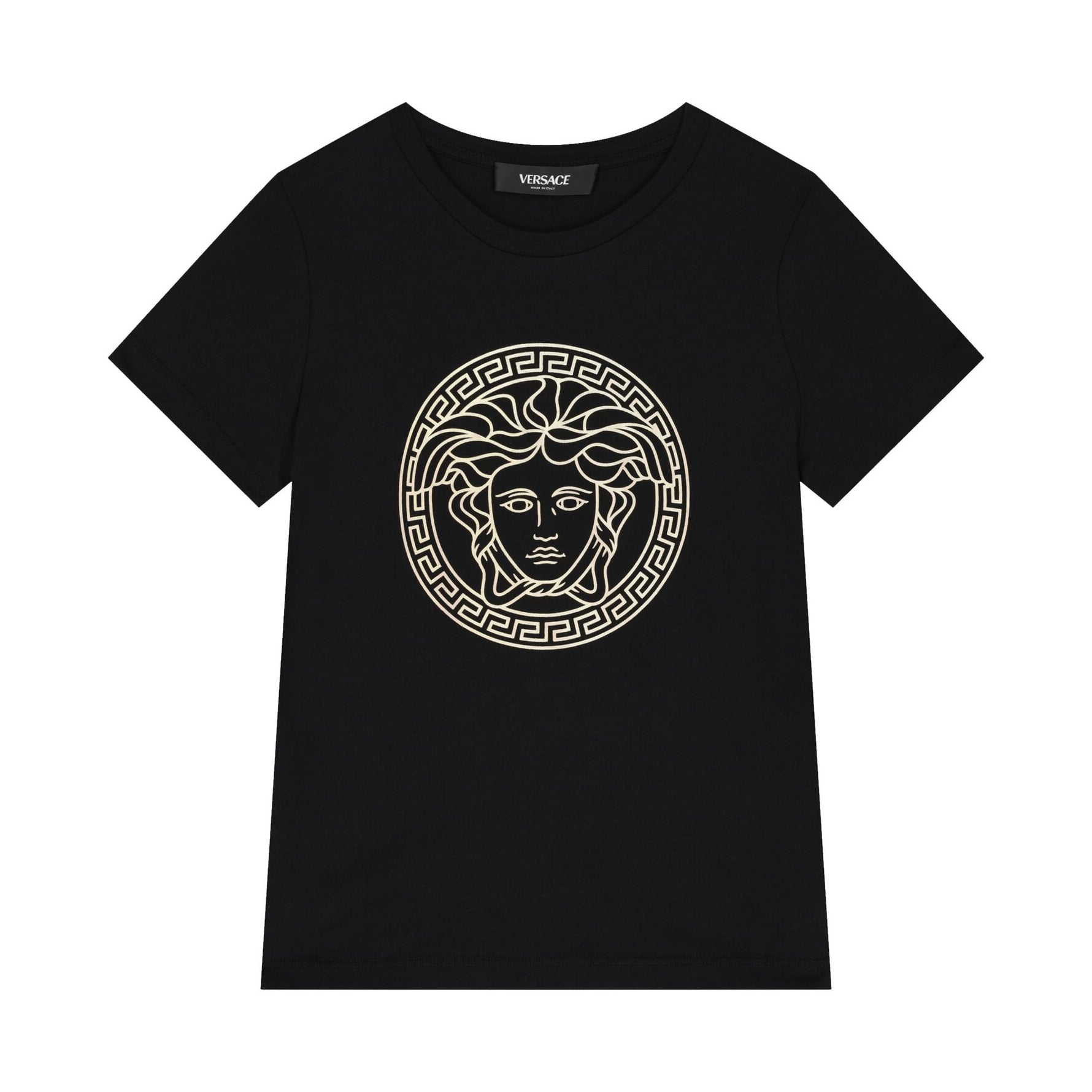 VERSACE BLACK MEDUSA T-SHIRT WITH GOLD FOIL MEDUSA LOGO, AVAILABLE AT LESTYLE BOUTIQUE MELBOURNE.