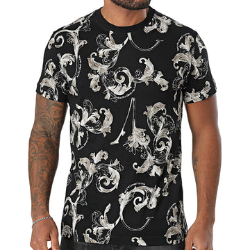 Versace Jeans Couture Outline Barocco T-Shirt in black and grey, featuring a classic crewneck and a statement-making Barocco print, crafted for both comfort and style, available at Lestyle Boutique.