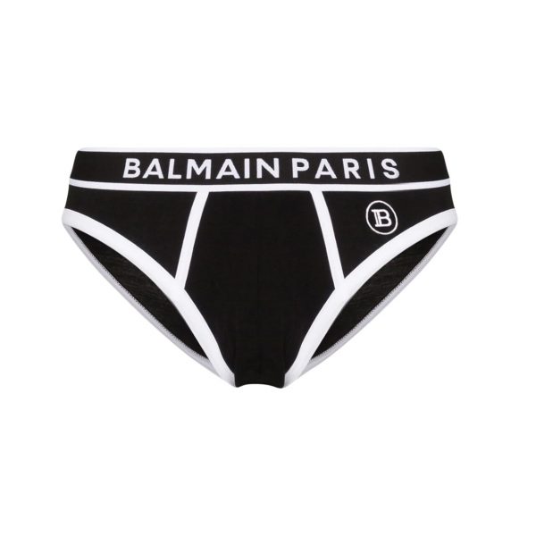 Black Balmain Two-Tone Logo Cotton Briefs men