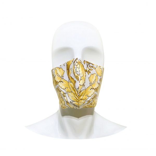 Vanitas pattern cotton face mask with floral inspired design in gold and black offering stylish protection for allergy season Lestyle Boutique Melbourne