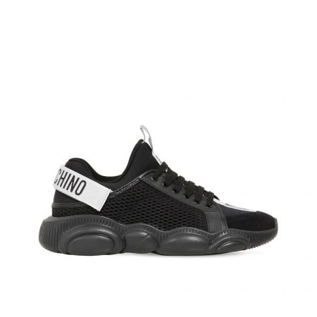 MOSCHINO MESH & LEATHER SNEAKERS W/TEDDY SOLE