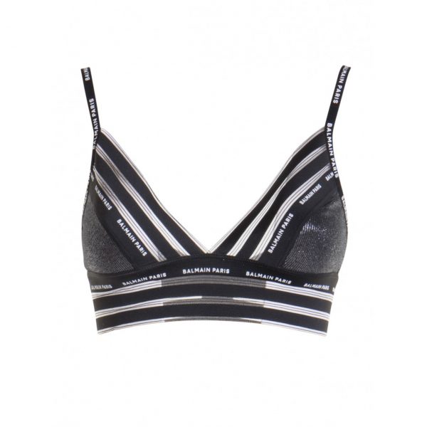 BALMAIN LOGO-TRIM STRIPED BRALET