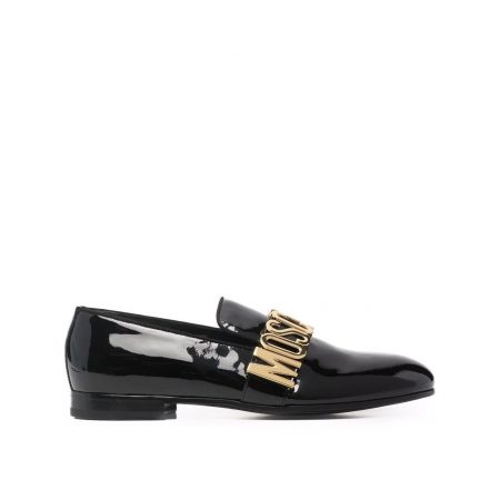 MOSCHINO LOGO-PLAQUE GLOSSY LOAFERS