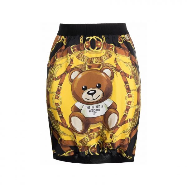 MOSCHINO-BEAR-LOGO-PRINT-FITTED-SILK-SKIRT-ITEM-16921920