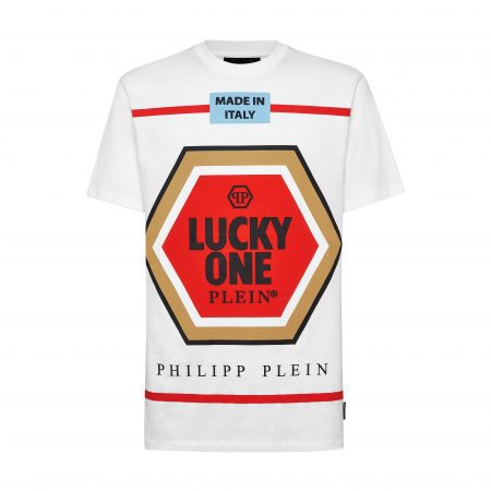 PHILIPP PLEIN T-SHIRT ROUND NECK SS PRINT LUCKY ONE