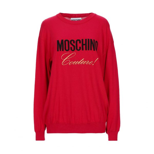 MOSCHINO COUTURE KNIT LOGO SWEATSHIRT RED