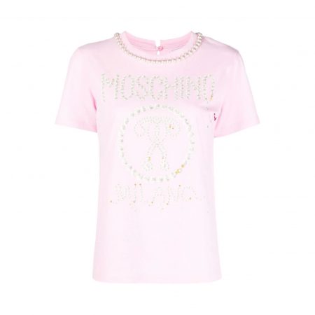 MOSCHINO LOGO-PRINT PEARL-EMBELLISHED T-SHIRT