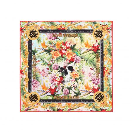 PHILIPP PLEIN TWILL SILK FOULARD 90X90 SKULL AND ROSES