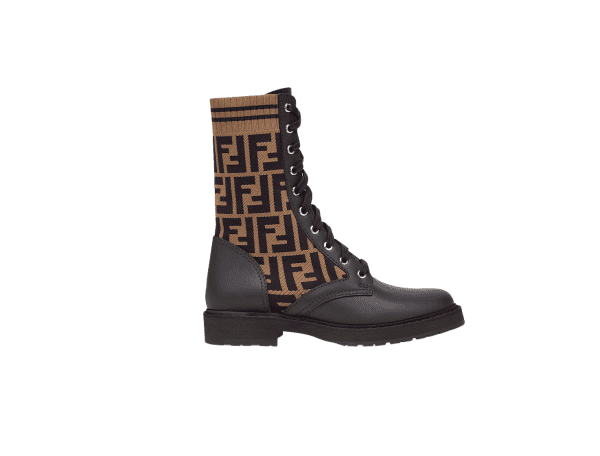 FENDI BLACK & BEIGE FF LOGO BOOTS