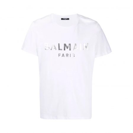 BALMAIN LOGO-PRINT METALLIC T-SHIRT