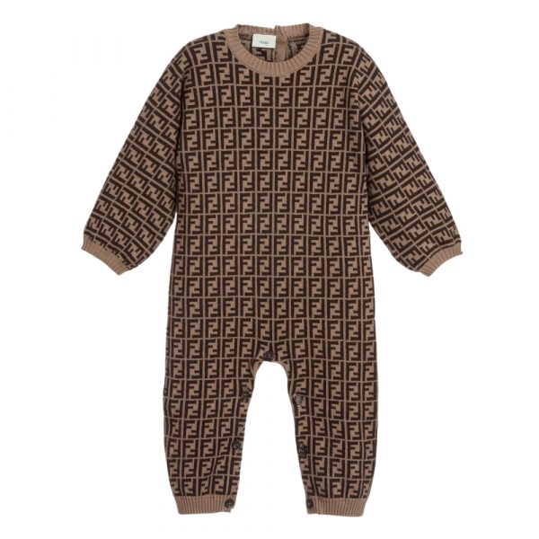 FENDI BROWN FF LOGO BABYGROW