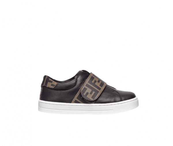 FENDI BLACK LEATHER FF TRAINERS