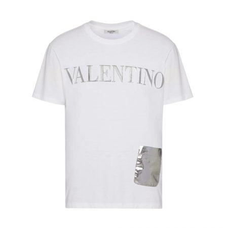 VALENTINO T-SHIRT WITH METALLIC SILVER POCKET AND VALENTINO EMBOSSED