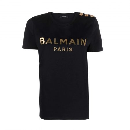 BALMAIN METALLIC LOGO-PRINT COTTON T-SHIRT