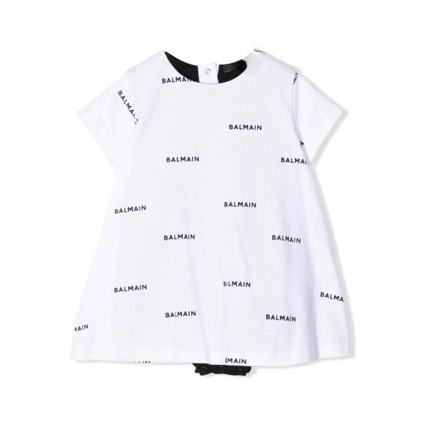 BALMAIN KIDS LOGO-PRINT COTTON DRESS