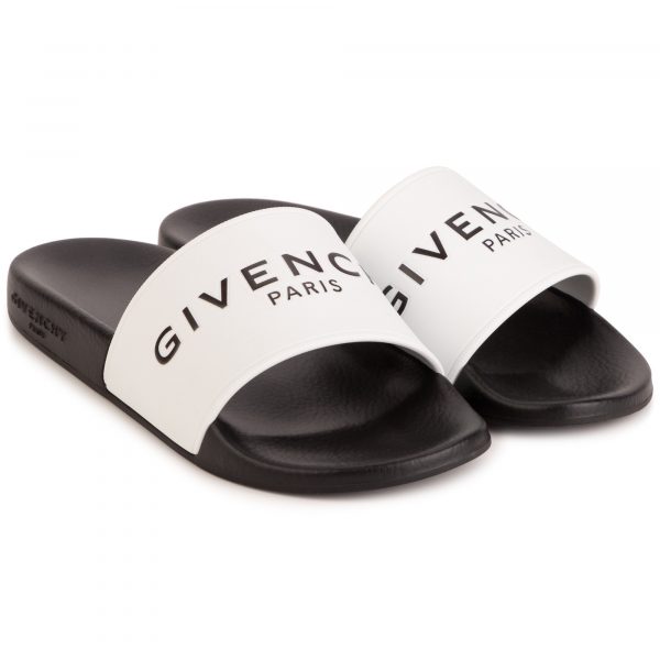 GIVENCHY KIDS LOGO-PRINT OPEN-TOE SLIDES