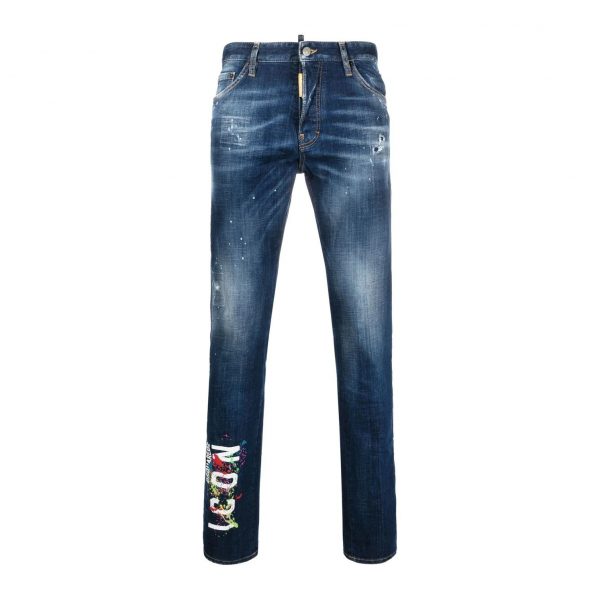 DSQUARED2 LOGO-PRINT DISTRESSED JEANS