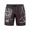 Philipp Plein black dragon print swim shorts with PP Hexagon logo available at Lestyle Boutique
