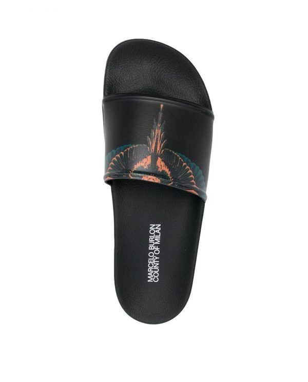 MARCELO BURLON COUNTY OF MILAN FEATHER PRINT OPEN-TOE SLIDES