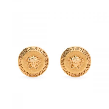 VERSACE BRASS MEDUSA-PLAQUE EARRINGS