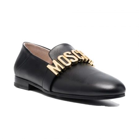 MOSCHINO LOGO PLAQUE ALMOND-TOE LOAFERS