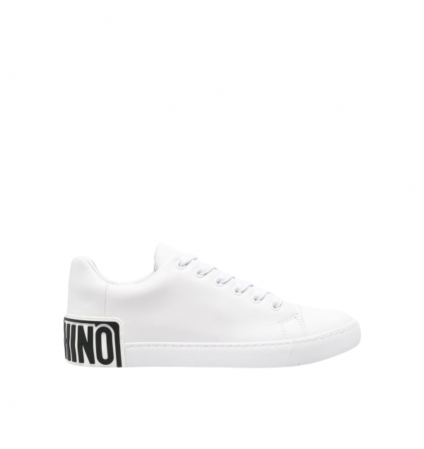 MOSCHINO LOGO-PRINT LEATHER SNEAKERS