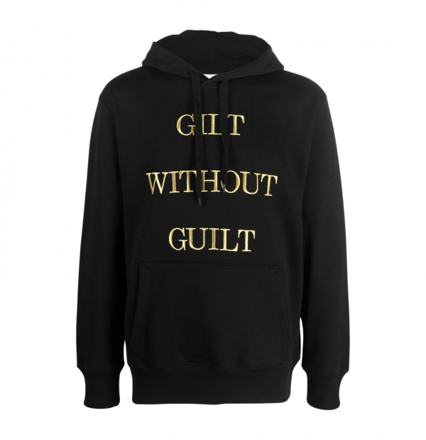 MOSCHINO EMBROIDERED-SLOGAN LONG-SLEEVE HOODIE