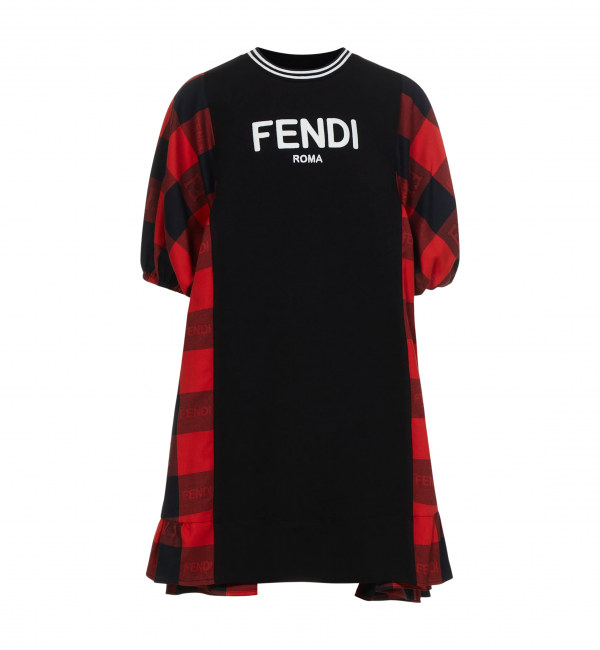 FENDI KIDS FLANNEL DRESS FOR GIRLS WITH LOGO DRESS