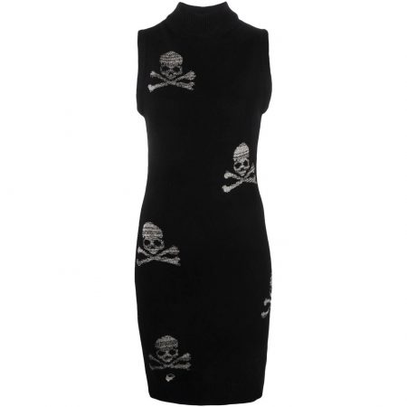 PHILIPP PLEIN INTARSIA-SKULL PRINT KNITTED DRESS